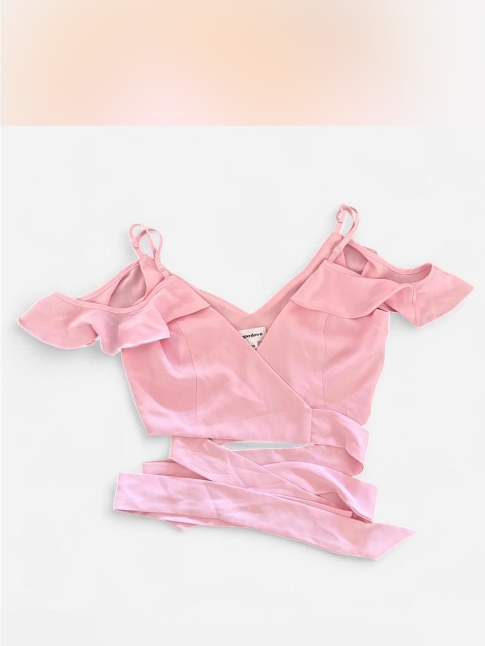 superdown Pink Wrap Cold-Shoulder Ruffle Crop Top - Picture 2 of 3